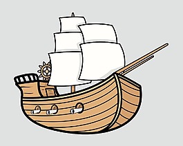 老海盜舊貨船卡通插畫矢量