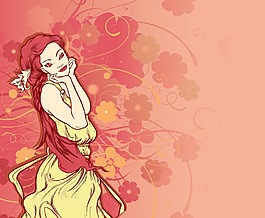 花卉背景漂亮的女士