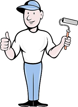 用油漆滾筒房子畫家豎起大拇指