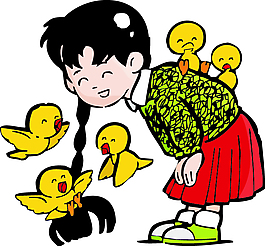 跟小鸡玩耍的小女孩