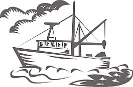 商業(yè)捕魚船海木刻