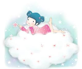 小女孩玩星星
