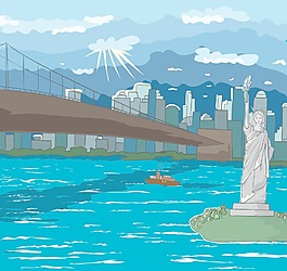 紐約卡通背景矢量插畫
