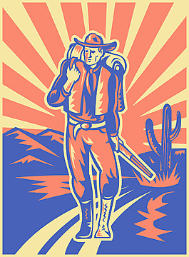 背包和步槍走牛仔