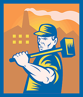 工廠的工人用大錘