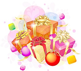 裝飾一新的圣誕禮物的黃金和紅絲帶矢量