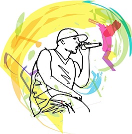嘻哈歌手對著麥克風歌唱插畫矢量圖