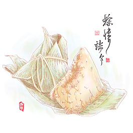 矢量繪圖的粽子端午節(jié)的傳統(tǒng)餃子翻譯的中文文本：愛端午節(jié)粽子