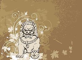 花卉背景矢量垃圾和獅子