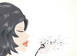 女孩吹蒲公英矢量插畫