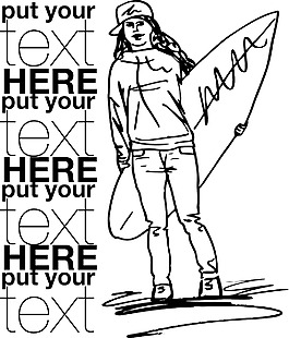與沖浪板的矢量插畫的女人示意圖