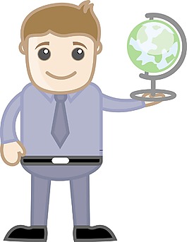 男人抱着环球卡通办公矢量插画