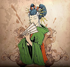 對(duì)垃圾背景矢量插畫(huà)藝妓