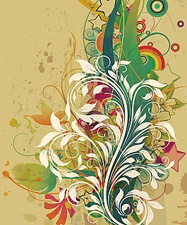 復(fù)古垃圾背景與花卉矢量插畫(huà)
