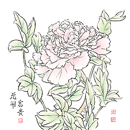 書(shū)法藝術(shù)的中國(guó)牡丹平移向量的水墨畫(huà)：紅郵票繁榮翻譯：梅花好運(yùn)