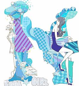 韓國女孩卡通插畫矢量素材07