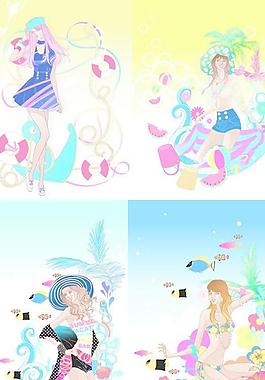 卡通美女插畫矢量圖