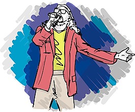 男人對著麥克風歌唱插畫矢量圖