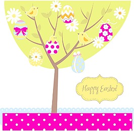 復古的復活節卡在一棵樹上