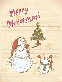 圣誕節(jié)插畫矢量與圣誕樹、雪人