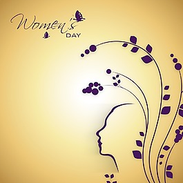 三八婦女節(jié)賀卡或海報上閃亮的黃色背景的一個美麗的女孩插畫設(shè)計