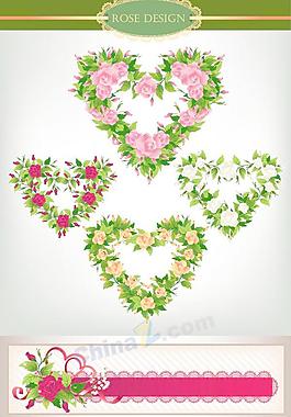 玫瑰花心形裝飾矢量素材