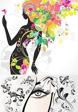 春季彩繪美女頭像矢量素材