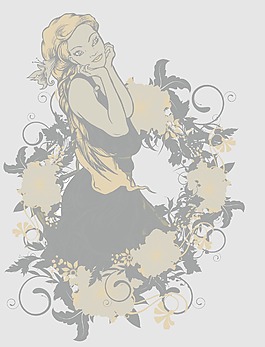 美麗的女孩與花的矢量插圖
