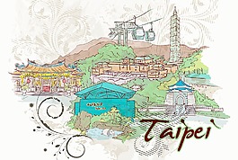 臺(tái)北花卉矢量插畫涂鴉