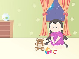 可愛的女孩在床上玩玩具