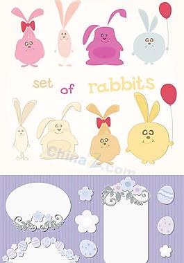 復(fù)活節(jié)兔子貼紙矢量素材