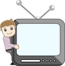 在屏幕上顯示的人的辦公室特征矢量插畫