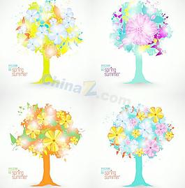 璀璨春天樹木矢量素材圖