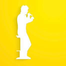 音樂觀念與歌手演唱麥克風黃色背景的白色剪影