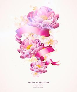 粉色典雅花卉背景矢量圖