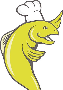 卡通廚師貝克煮鱒魚