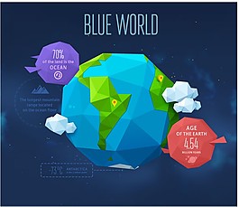 藍色地球折紙背景矢量素材