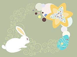 復(fù)活節(jié)插畫與花蛋和兔子