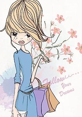 時尚購物女孩插畫矢量素材1