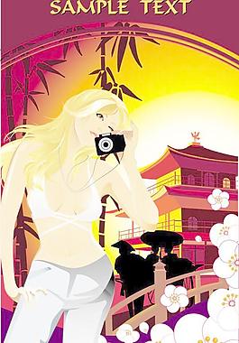 卡通少女插畫矢量素材2