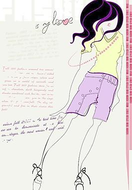 時(shí)尚女生插畫矢量素材２