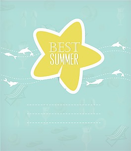 貼紙的明星和海豚夏天矢量插畫