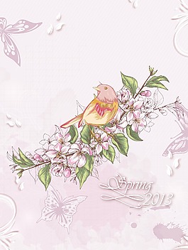 禽花卉背景矢量插圖