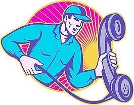 電話修理工人拿著復古電話