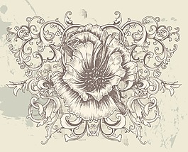 舊貨花卉背景與芙蓉矢量插畫