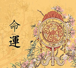 矢量垃圾花卉背景與日本鼓