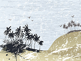 熱帶海灘 棕櫚樹的插圖
