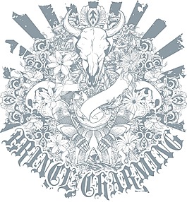 花卉矢量T恤設(shè)計(jì)的頭骨