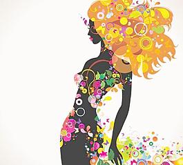 時尚花紋美女剪影矢量素材2