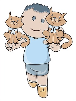 小孩玩的小猫卡通插画矢量
